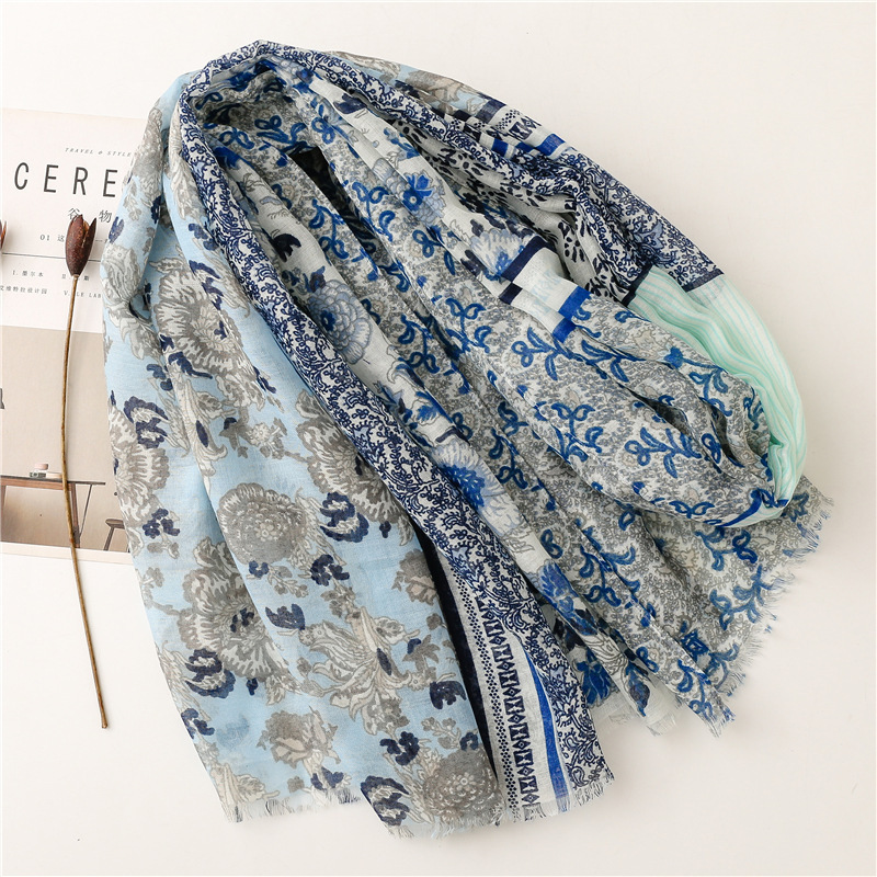 180*90cm floral pattern voile cotton sunscreen shawl scarf