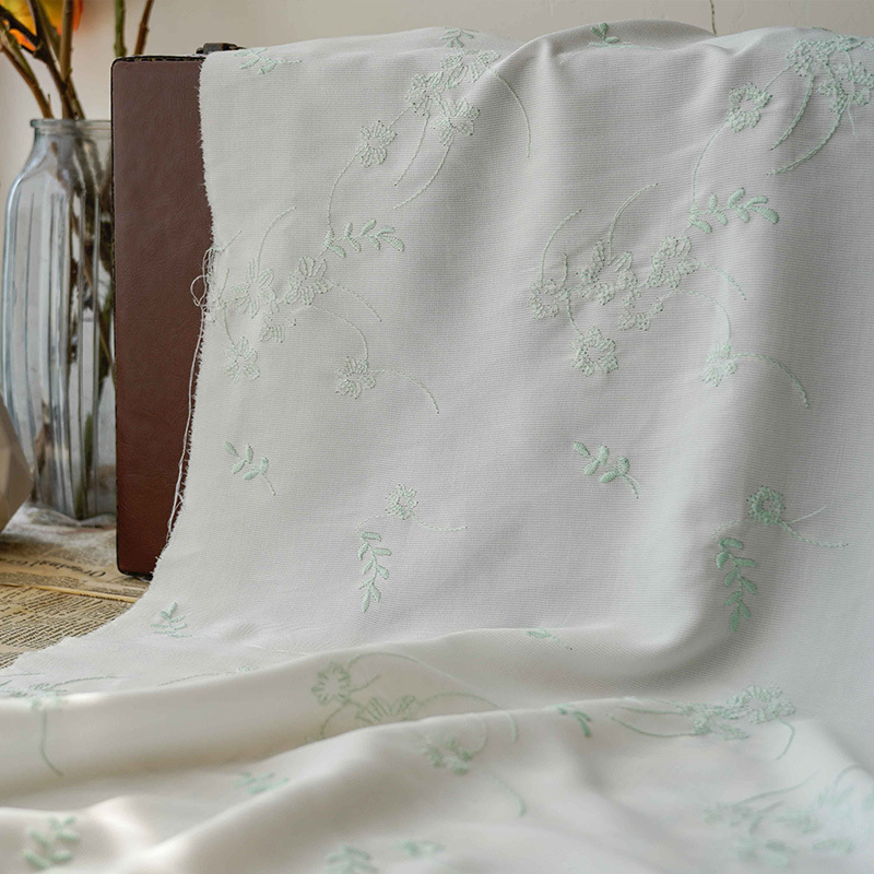 Breathable plant design customized 100% cotton chiffon eyelet embroidery fabric for wedding gown