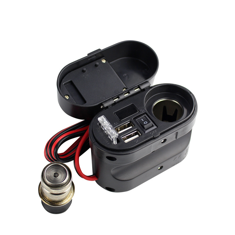 12V Waterproof Motorcycle Cigarette Lighter Socket 3A  Car Dual Usb Charger Switch Voltmeter