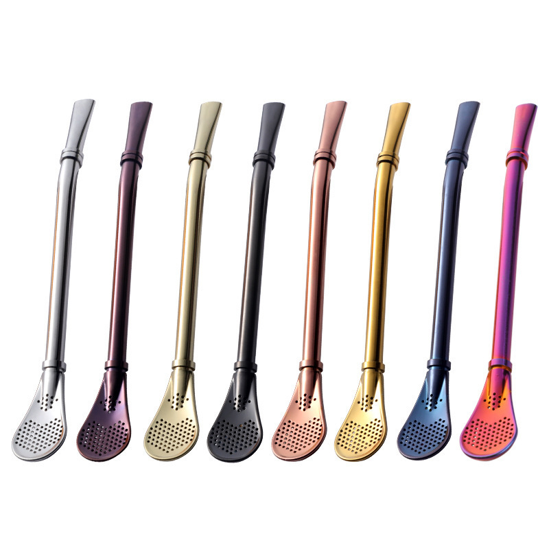 304 stainless steel metal filter straw spoon set yerba tea mate bombilla with Custom logo