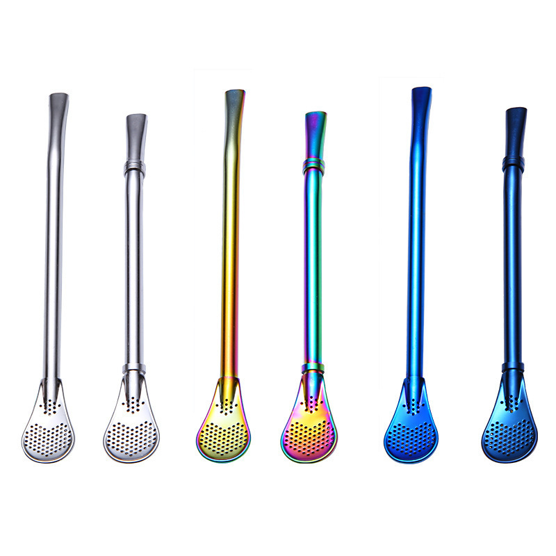 304 stainless steel metal filter straw spoon set yerba tea mate bombilla with Custom logo