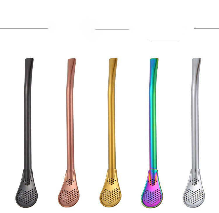 304 stainless steel metal filter straw spoon set yerba tea mate bombilla with Custom logo