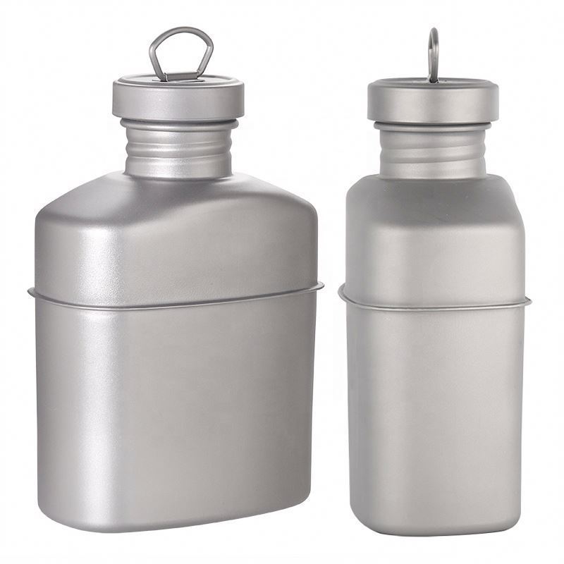 Free Sample CE 3pcs Titanium Drinking Water Bottle Canteen Mess Tin Cup Mug Mess Kit Carry Pouch Hiking Survival OEM