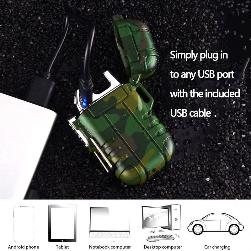 Free Sample Camping Hiking Outdoor Windproof Waterproof Electric Double Arc Lighter with Rechargeable USB