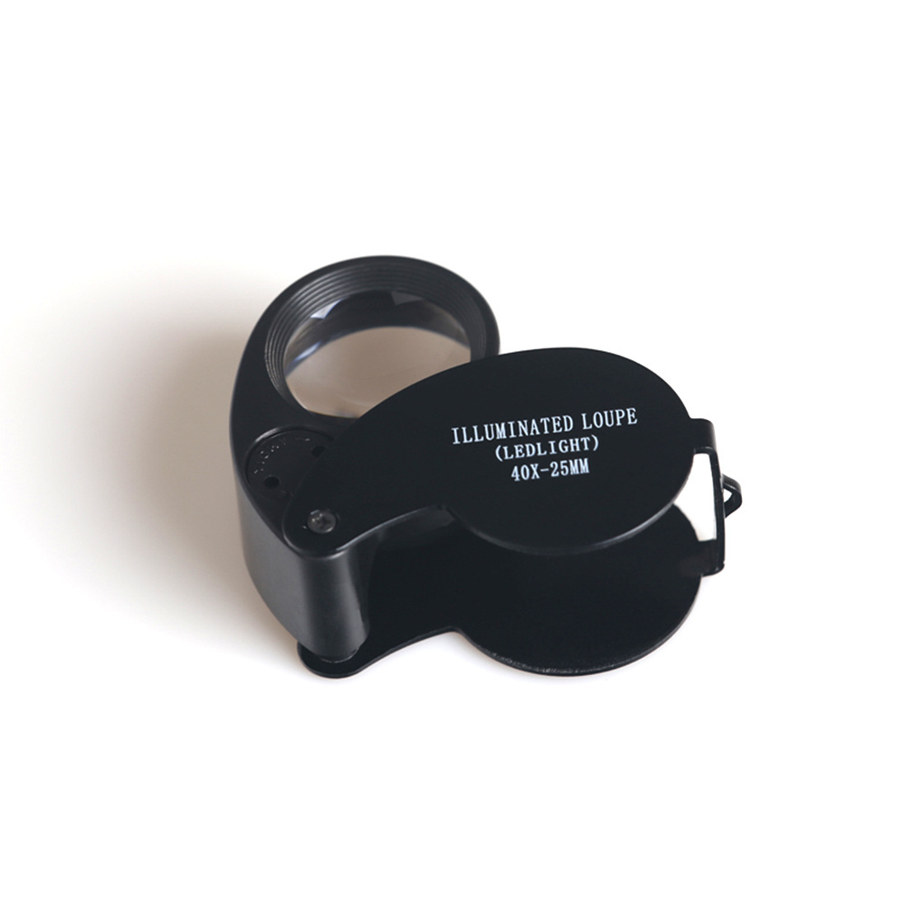 BIJIA 40X25 loupe with 2 LED and 1 UV light Jewellery Magnifier Pocket Loupe Led Magnifier