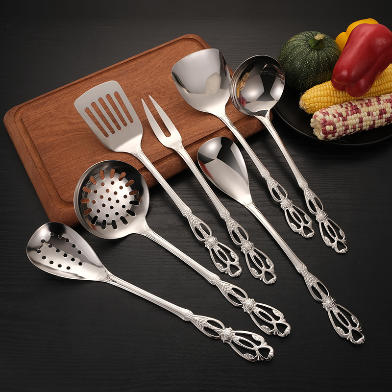 Luxury Kitchen Utensils Western Stainless Steel Ladle Skimmer Turner Rice Scoop Kitchenware Set