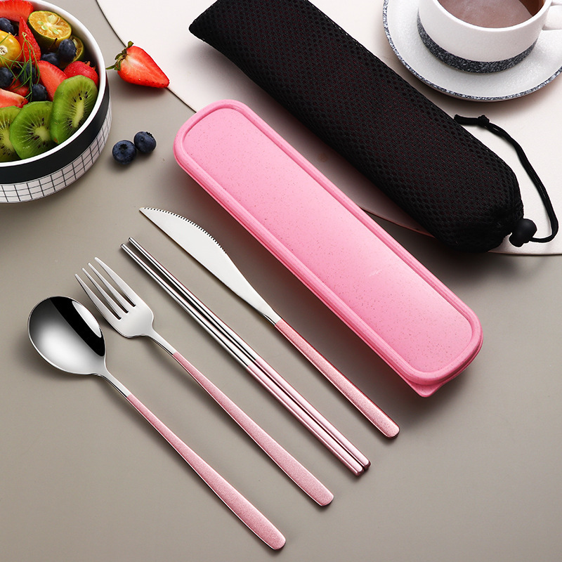 18/10 Portable Cutlery Spoon Fork Chopstick Gold Flatware Set with Case Travel Camping Outdoor Cutlery Set Stainless Steel