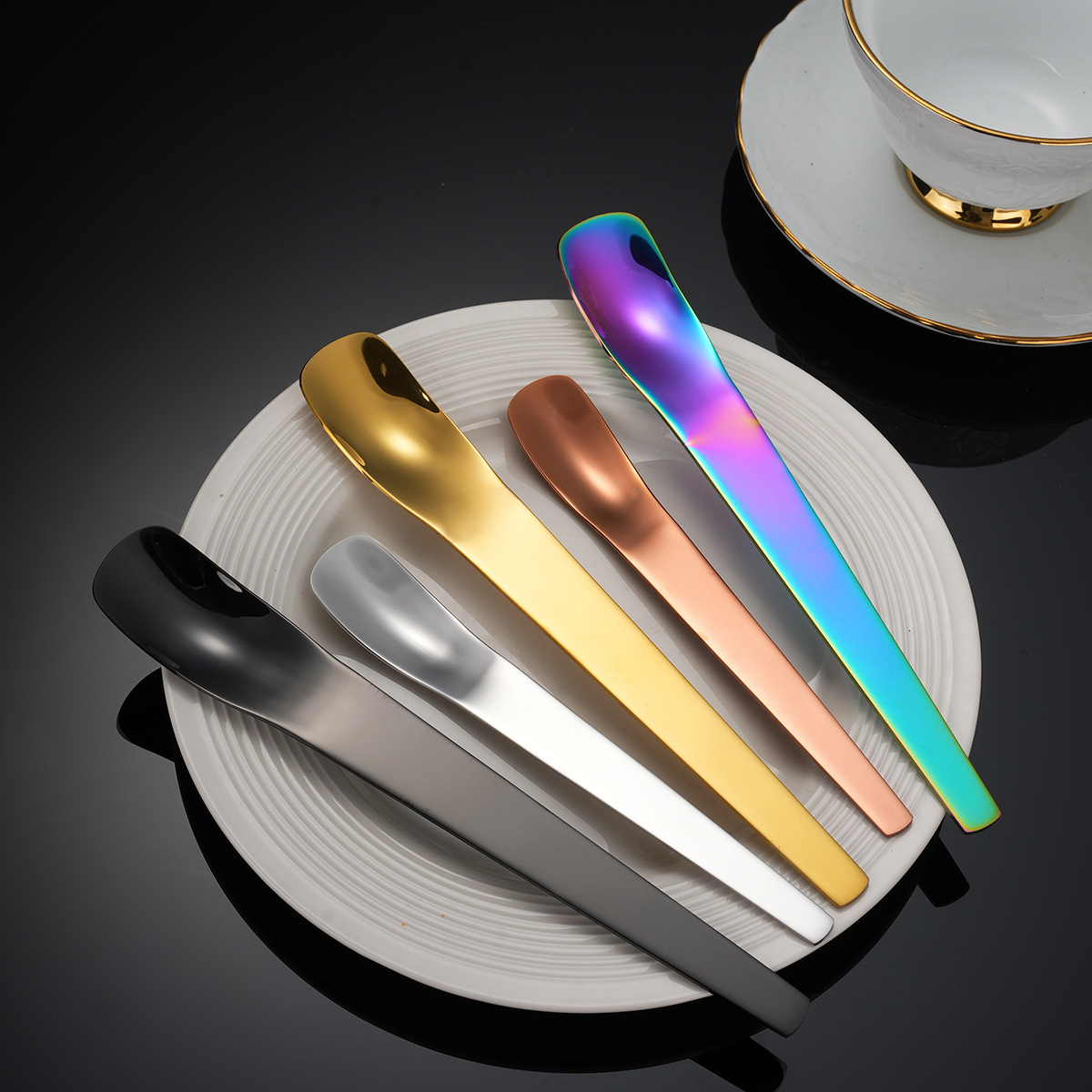 WANKAI Fashional Colorful Stainless Steel 304 Dessert Coffee Ice Cream Spoons Stainless Steel Tea Spoon