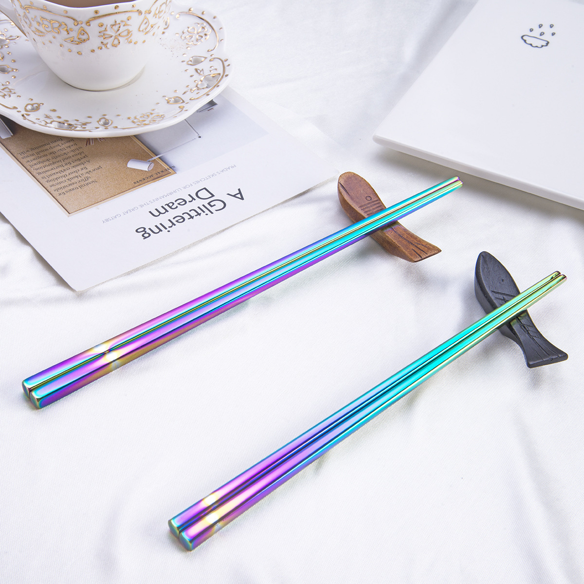 Korean Custom Color Stainless Steel Metal Titanium Chopsticks For Sushi Wedding Gift Souvenirs