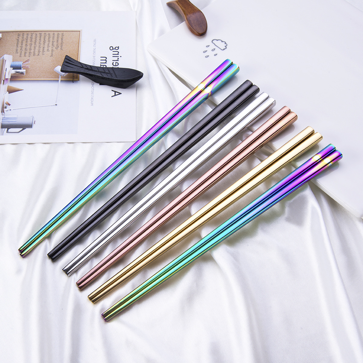 Korean Custom Color Stainless Steel Metal Titanium Chopsticks For Sushi Wedding Gift Souvenirs