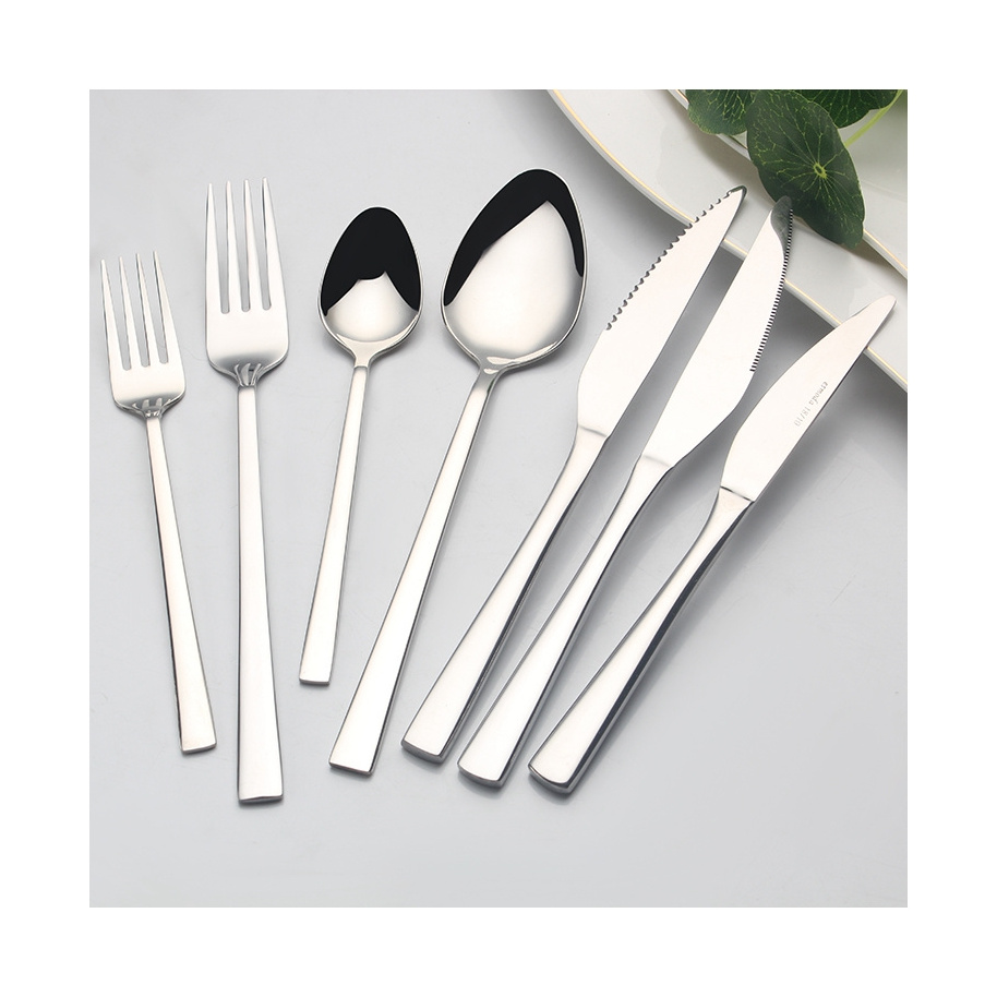 Eco-friendly Silver Flatware Set Dinner Spoons Forks And Knife Stainless Steel Cutlery For Hotel