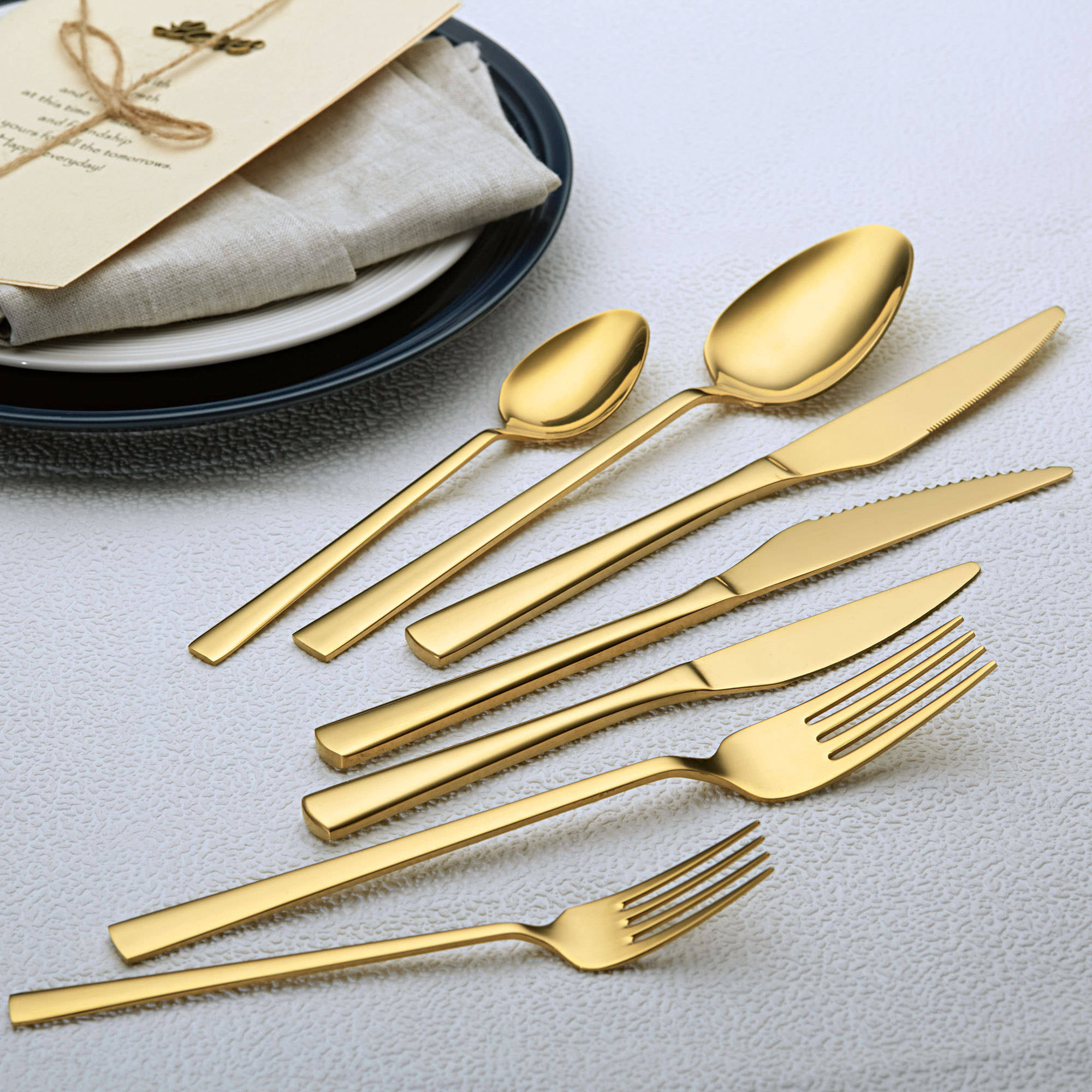 Custom High Quality Kitchen Gold Cutlery Set Dishwasher Safe Flatware 410 Stainless Steel 5PCS Luxury Silverware for Restaurant