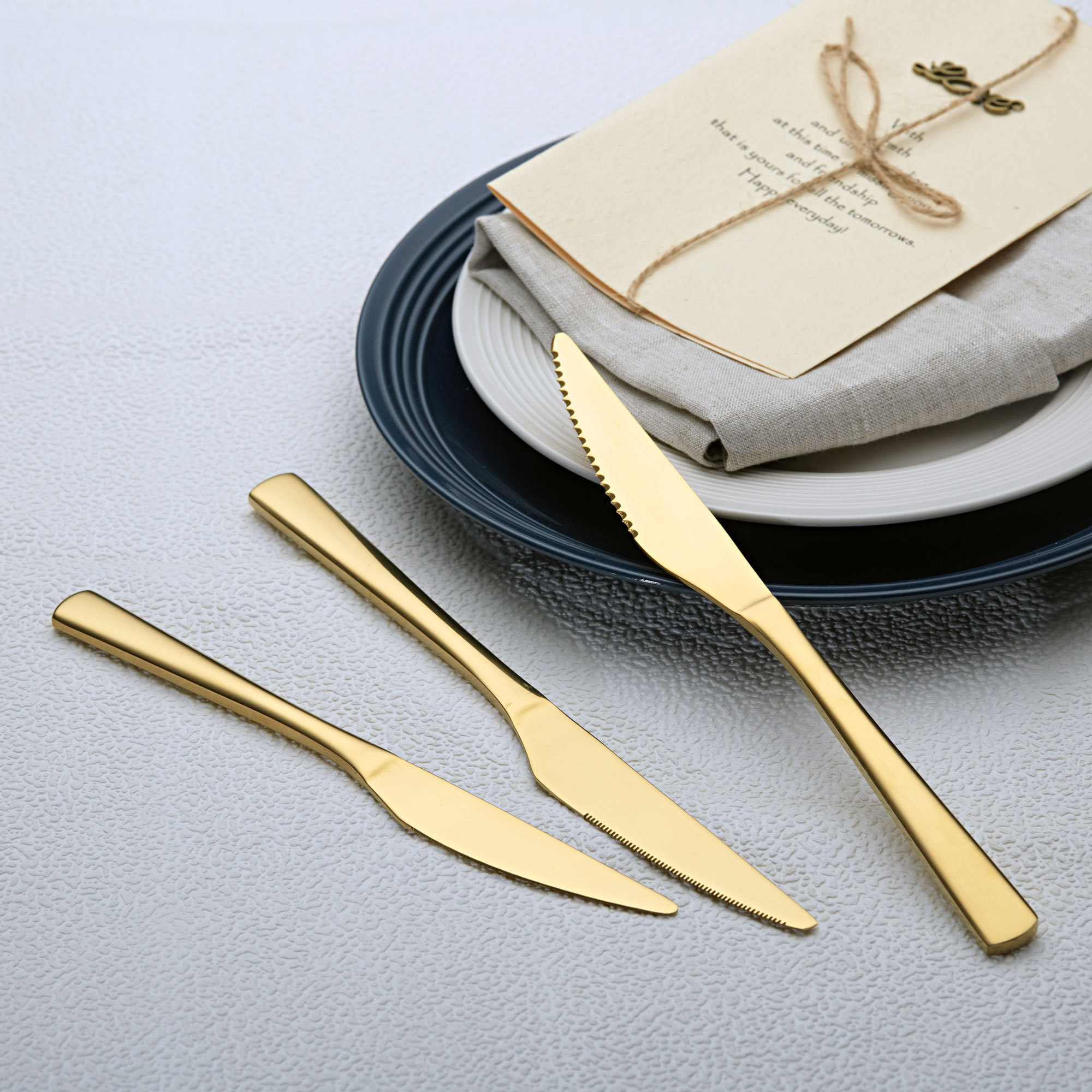 Custom High Quality Kitchen Gold Cutlery Set Dishwasher Safe Flatware 410 Stainless Steel 5PCS Luxury Silverware for Restaurant