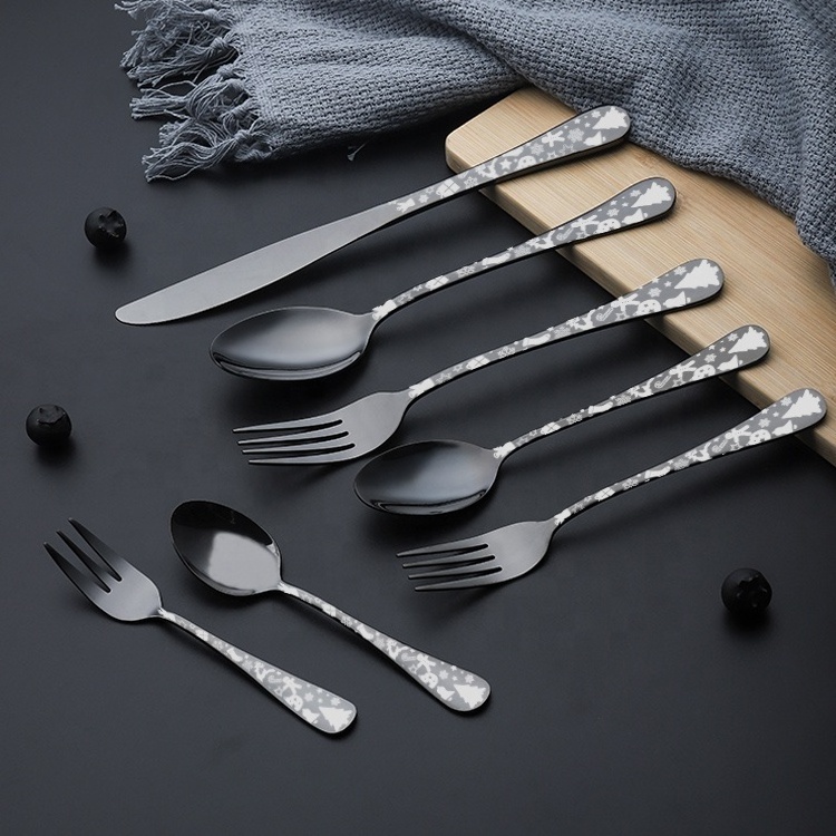 Gain Learn Wedding Restaurant Bulk Stainless Steel 5 Pcs Cutlery pvd Flatware Christmas spoons fork knife set