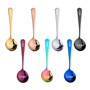 High-end Custom Logo Stainless Steel 18/10 PVD Dinner Dessert Spoon Coffee 304 Round Spoon