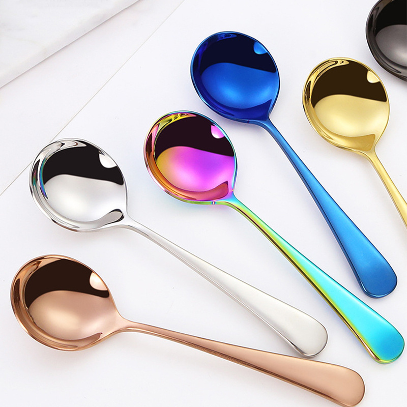 High-end Custom Logo Stainless Steel 18/10 PVD Dinner Dessert Spoon Coffee 304 Round Spoon