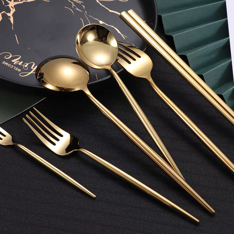 Customized Logo Name Wedding Flatware Mirror Golden Cutlery Set For Daily Restaurant Party Hotel