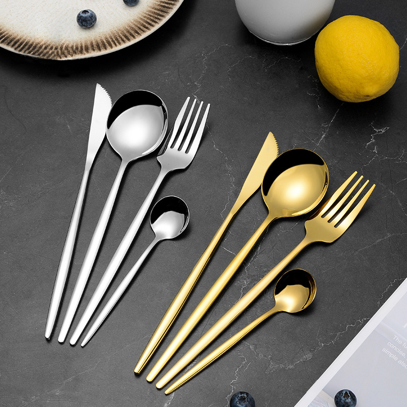 Portuguese Stainless Steel Satin Silver Flatware Knife Fork And Spoon Set Gold Wedding Cutlery Set