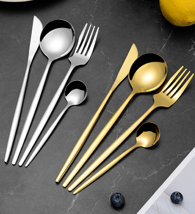 Portuguese Stainless Steel Satin Silver Flatware Knife Fork And Spoon Set Gold Wedding Cutlery Set