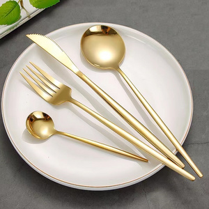 Customized Logo Name Wedding Flatware Mirror Golden Cutlery Set For Daily Restaurant Party Hotel