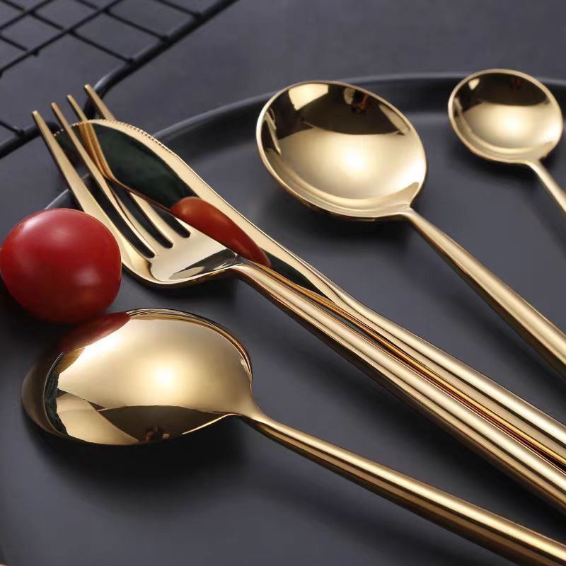 Customized Logo Name Wedding Flatware Mirror Golden Cutlery Set For Daily Restaurant Party Hotel