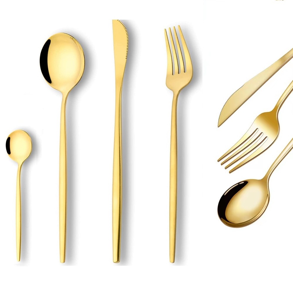 High Quality Custom Logo Name Flatware Stainless Steel Mirror Golden Wedding Gift Cutlery Set