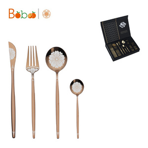 Boboo High-end Luxury Gifts Boxs Sakura Portugal Knife Fork Spoon Sets 24 Pcs Stainless Steel Cutlery