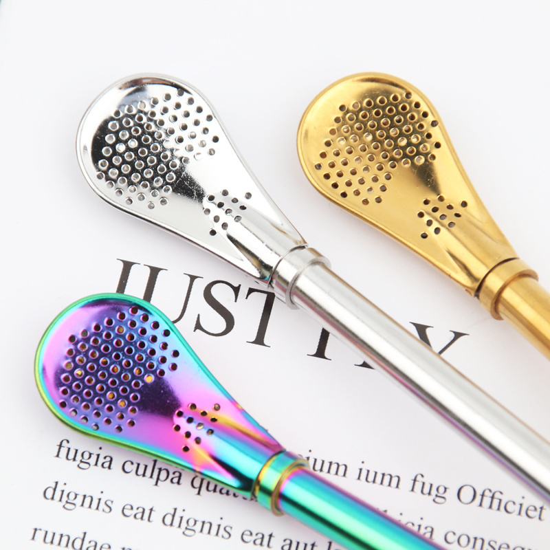 Straw Spoon Coffee Filter Spoon High Quality 304 Stainless Steel Metal Customized Logo Acceptable for Drink Bar 1 Piece