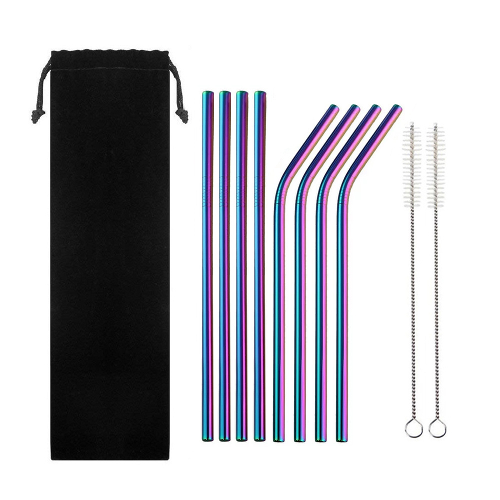 Wholesale Custom logo drinking 304 stainless steel straws reusable metal straw set