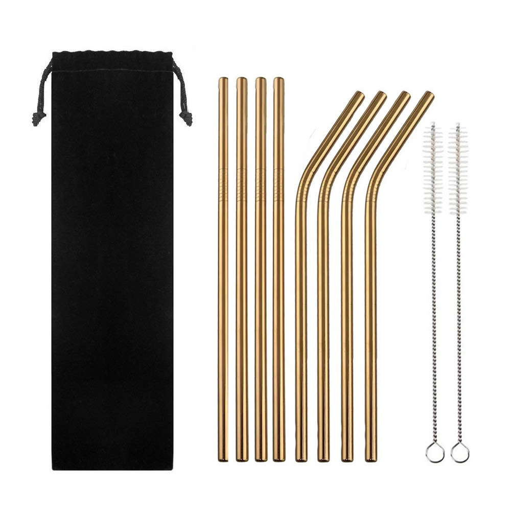 Wholesale Custom logo drinking 304 stainless steel straws reusable metal straw set