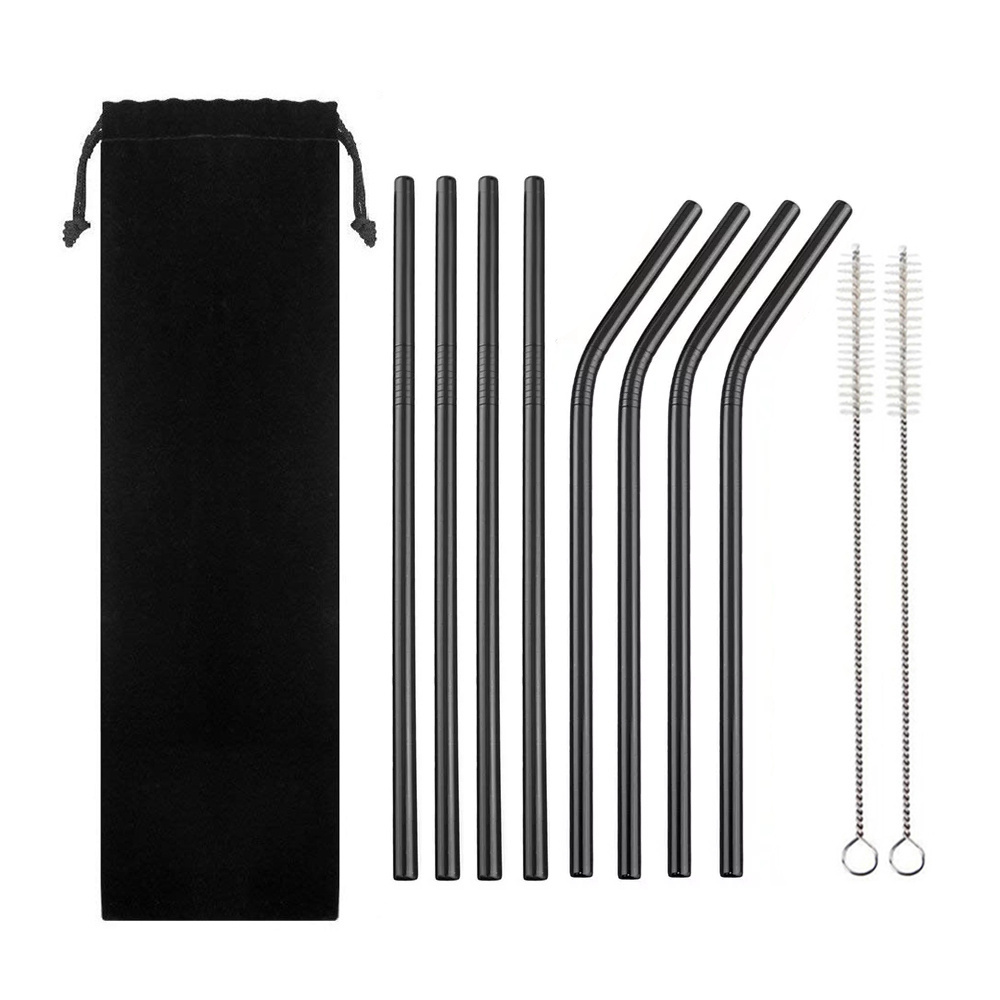 Wholesale Custom logo drinking 304 stainless steel straws reusable metal straw set