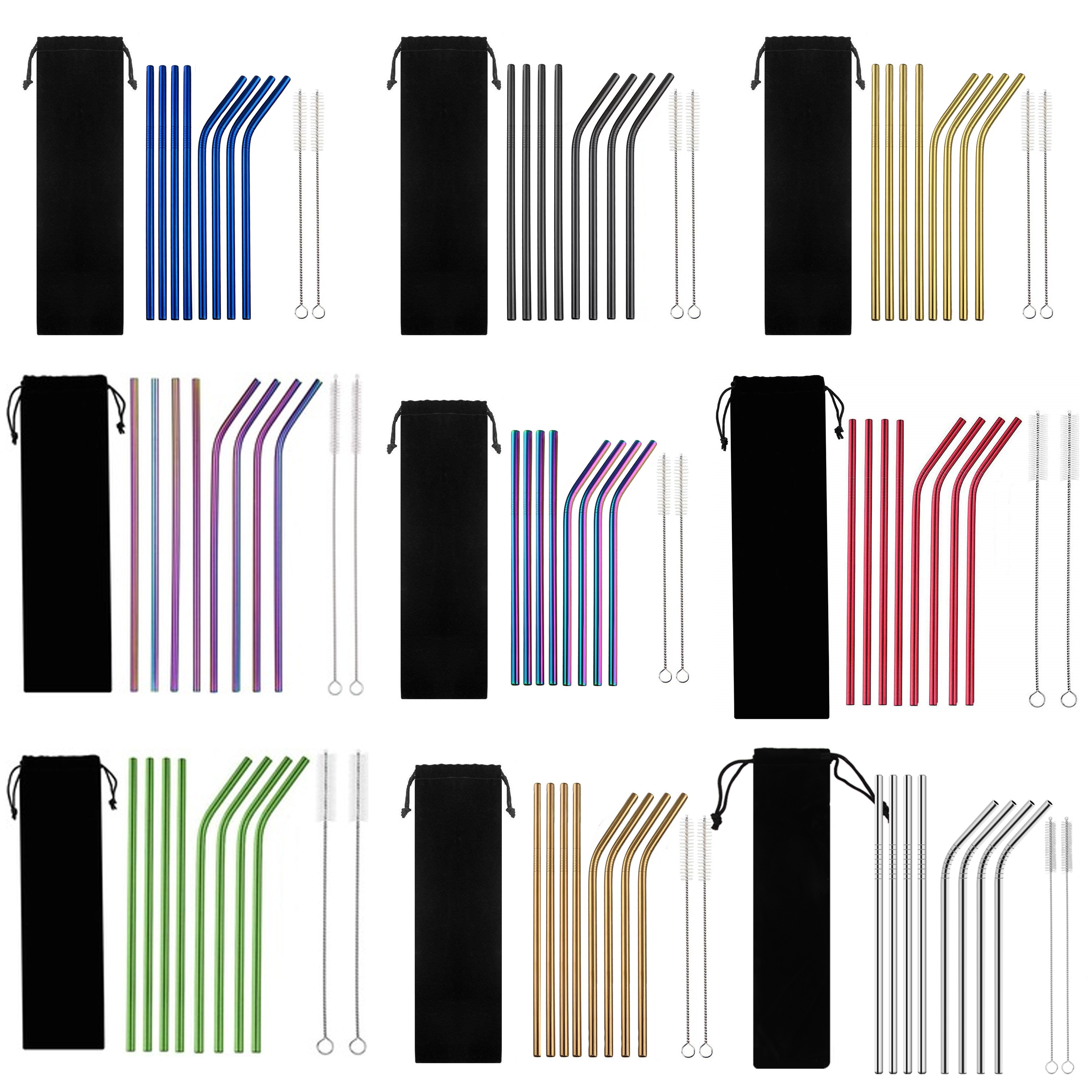 Wholesale Custom logo drinking 304 stainless steel straws reusable metal straw set