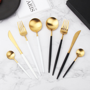 Stainless Steel Flatware Set 18/10 Luxury Black and Matte Gold Forks Spoons Knives Set Travel Utensils Set Cutlery