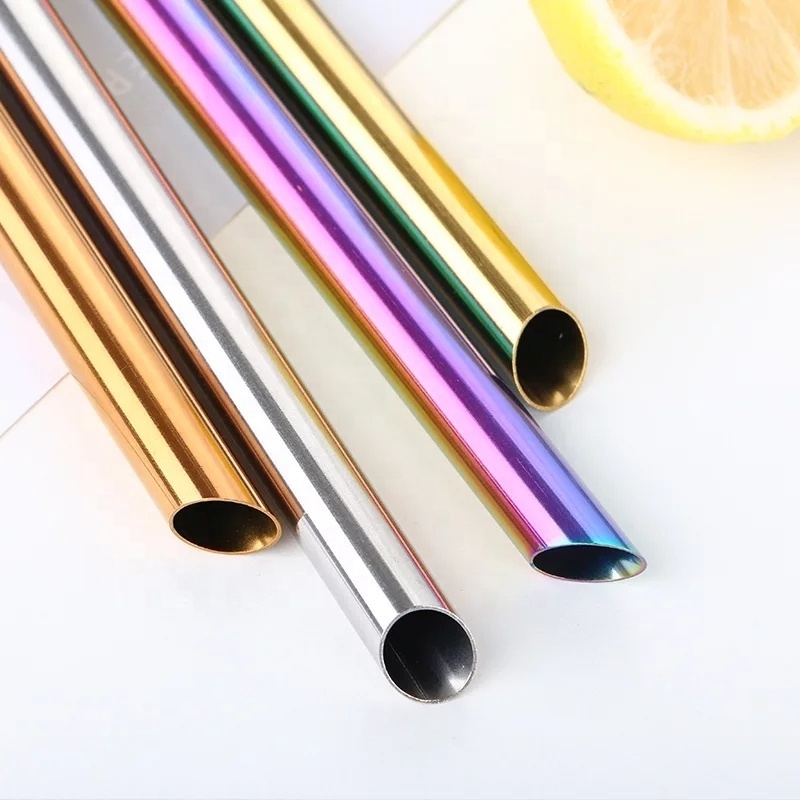 Wholesale Reusable  Drinking 12mm boba metal straws angle tip Straws Stainless Steel bubble tea straw