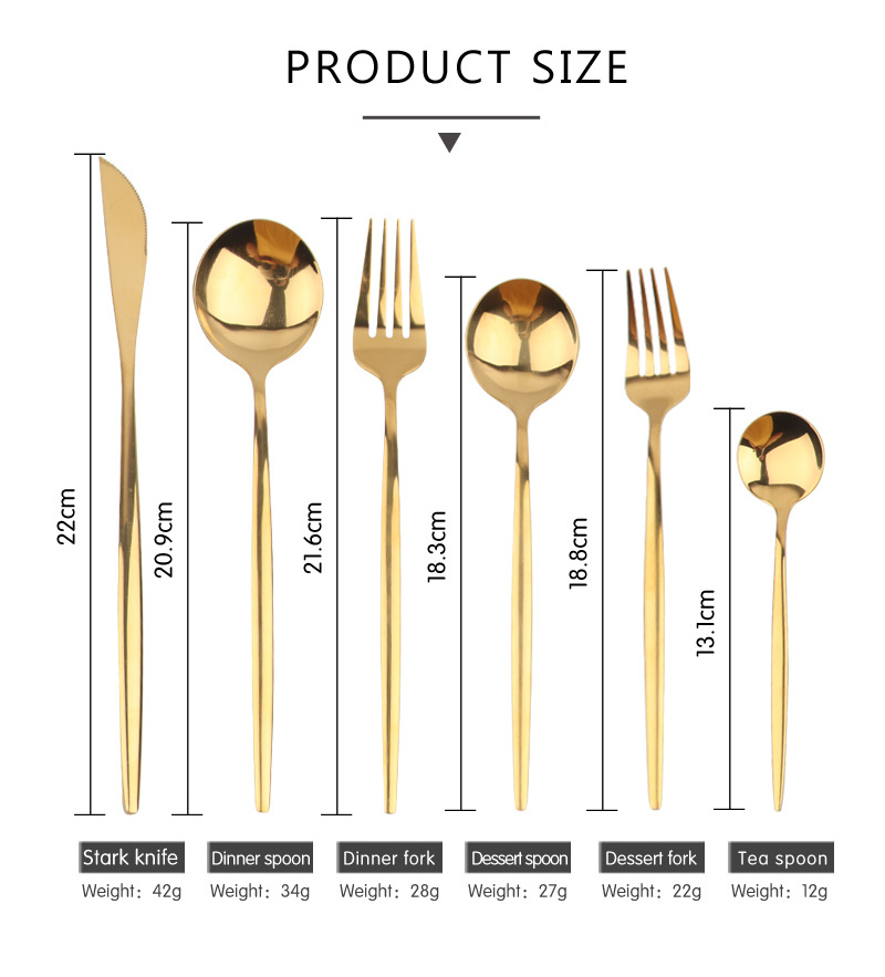 Luxury Metal reusable  gold plated cutlery flatware 18/10 stainless steel gold cutlery set