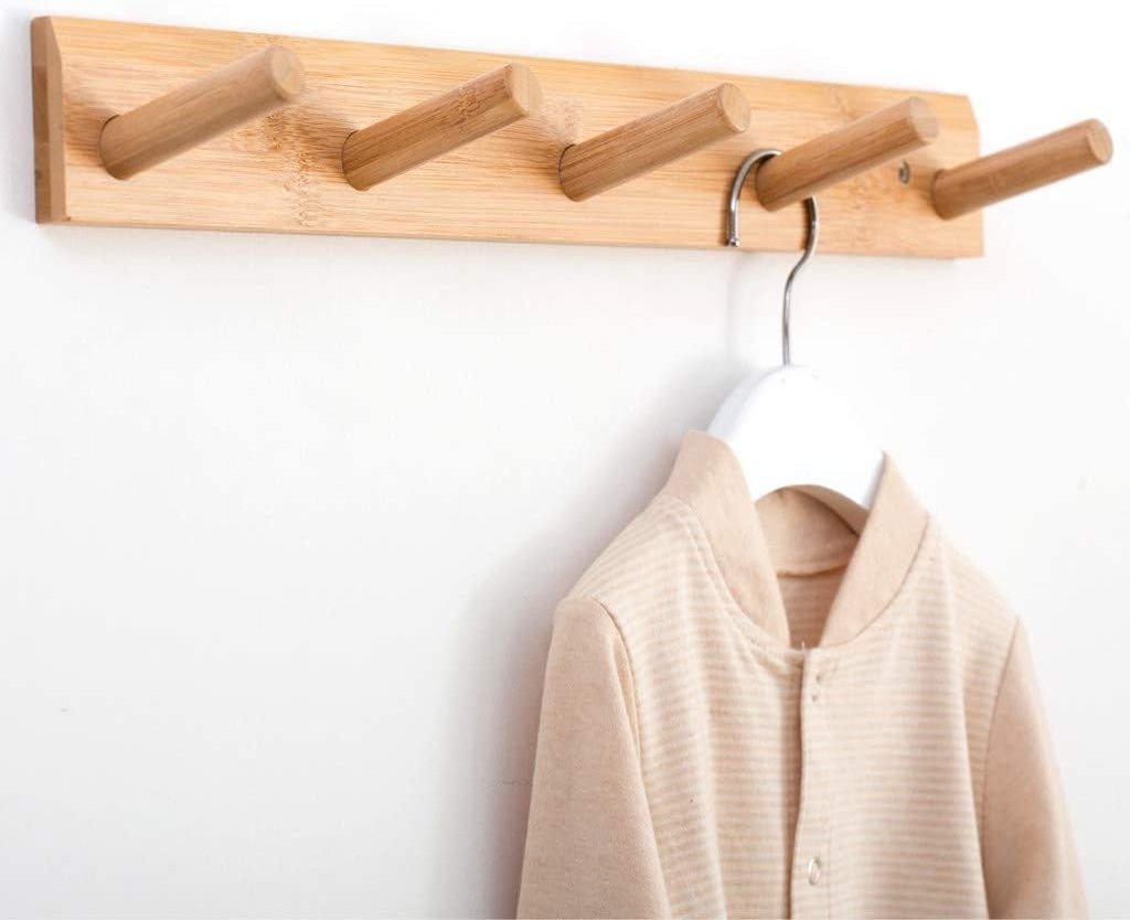 Hook Board 5 Kid's Bamboo Wall Mounted Coat Hanger Coat Rack