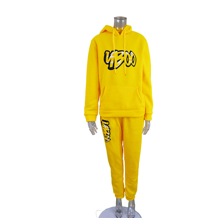 Custom print track suits street wear hoodie and jogger two pieces sweatsuit for men fleece tracksuit