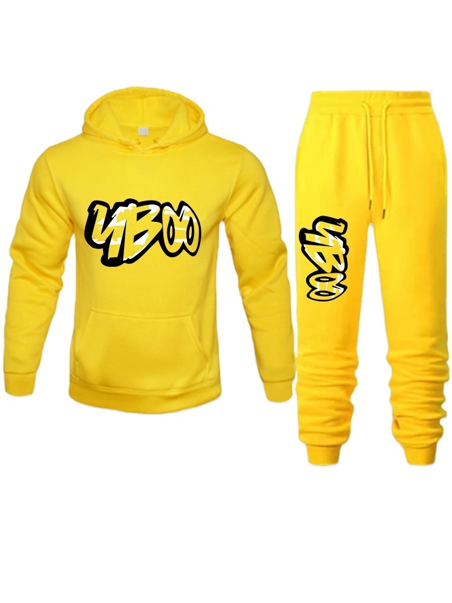 Custom print track suits street wear hoodie and jogger two pieces sweatsuit for men fleece tracksuit