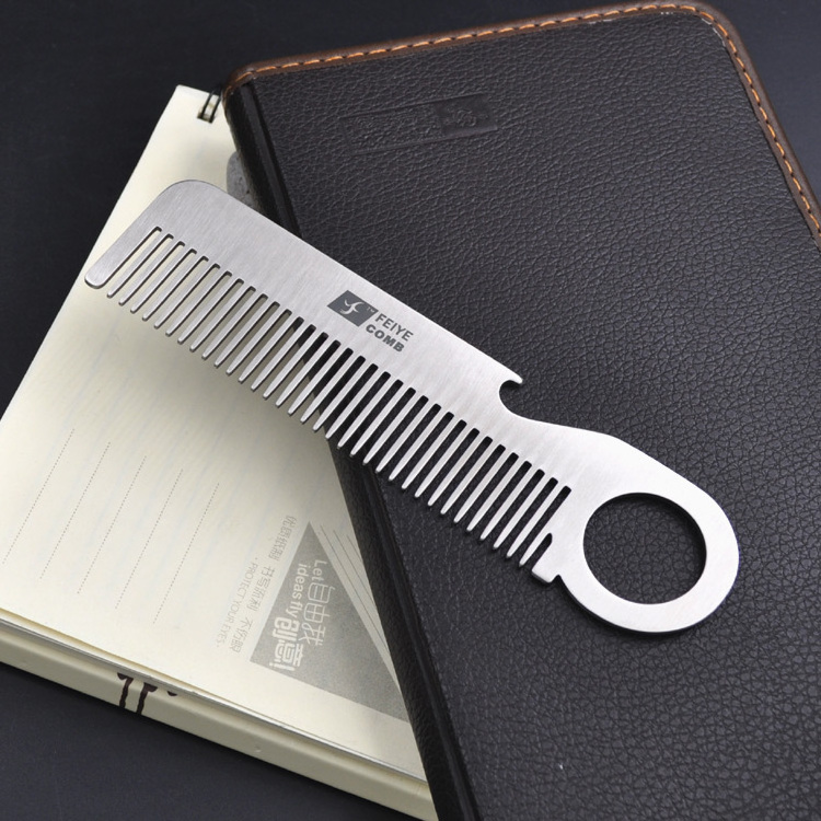 Men's portable comb anti-static finishing beard stainless steel comb with corkscrew