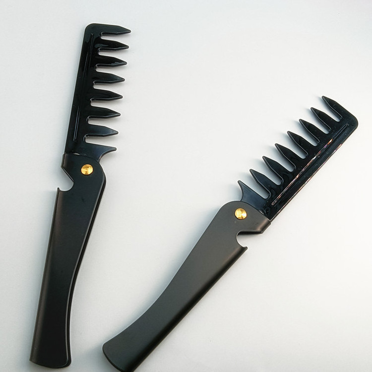 Stainless steel handle plastic comb teeth Flip Comb large wide teeth Men's hair texture comb  Customized in color and logo