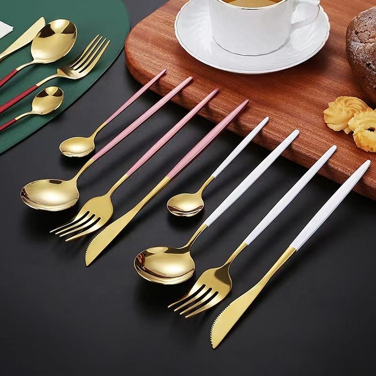 Hot Selling Luxury Stainless Steel Gold Cutlery with Knife Fork Spoon Flatware Set