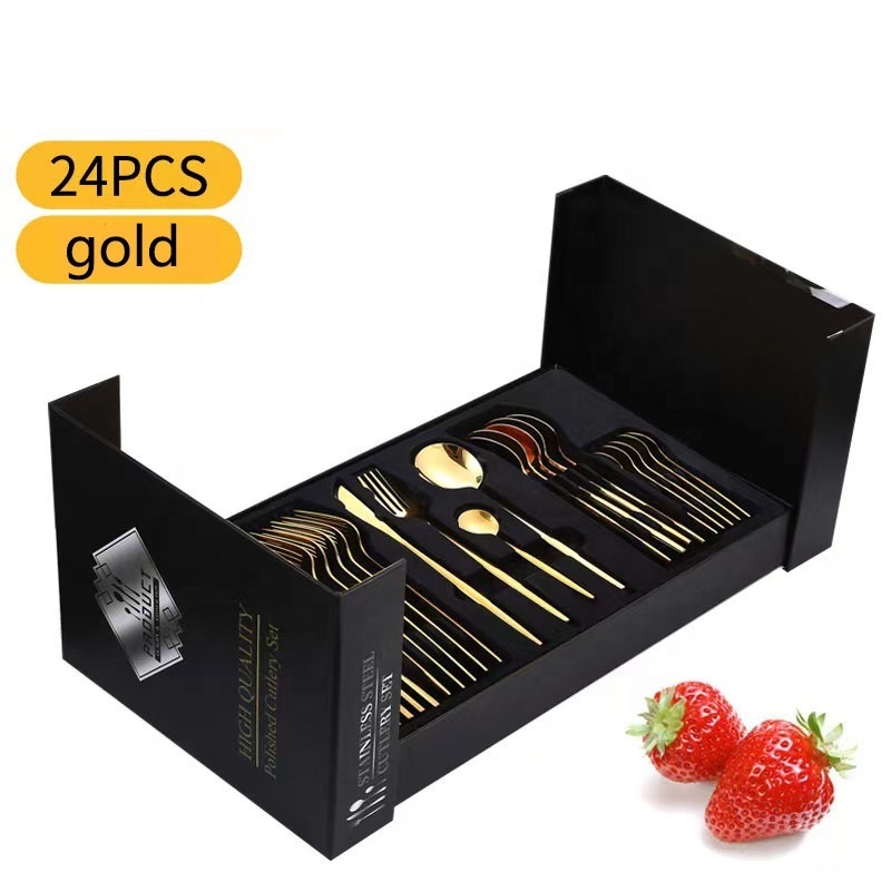 24 Pieces Stainless Steel Gold Knife Spoons Forks Set Flatware Cutlery Sets