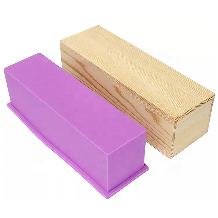 Popular Rectangle Silicone Loaf Soap Mold with Wooden Box DIY Handmade Making Moulds