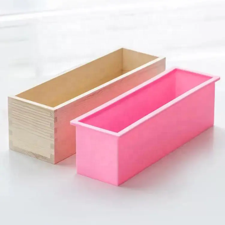 Popular Rectangle Silicone Loaf Soap Mold with Wooden Box DIY Handmade Making Moulds