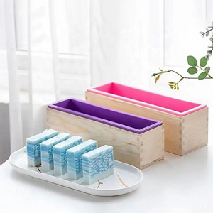 Popular Rectangle Silicone Loaf Soap Mold with Wooden Box DIY Handmade Making Moulds