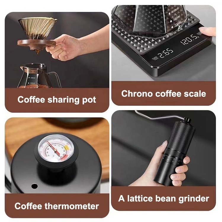 YABEICHU Travel Coffee Set Manual Coffee Grinder Filter Cup Sharing Pot and Pour Over Coffee Kettle Tools With Gift Box