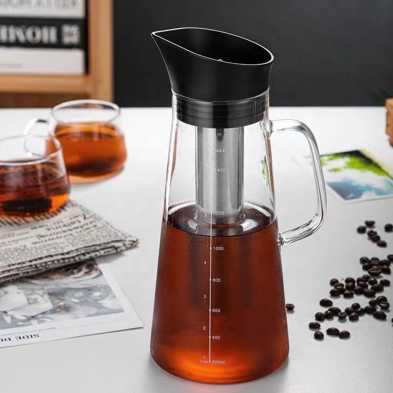 New Design Cold Brew Coffee Maker High Borosilicate Glass Iced Tea Maker with Lid