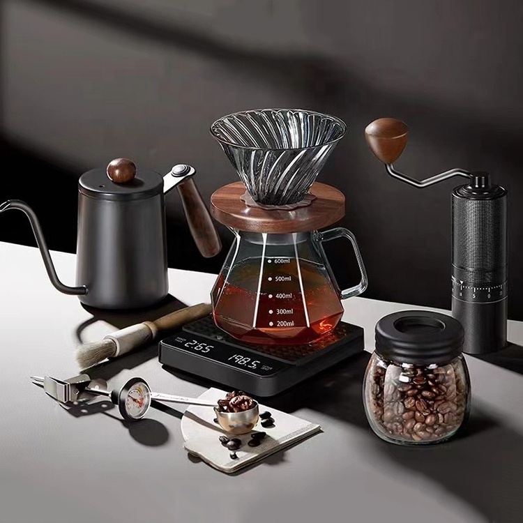 YABEICHU Travel Coffee Set Manual Coffee Grinder Filter Cup Sharing Pot and Pour Over Coffee Kettle Tools With Gift Box