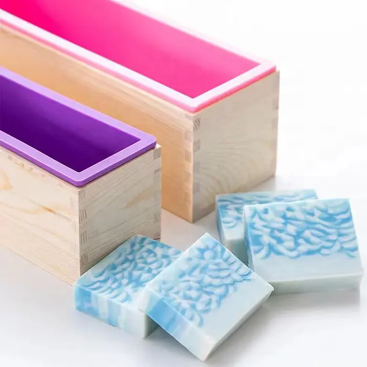 Popular Rectangle Silicone Loaf Soap Mold with Wooden Box DIY Handmade Making Moulds