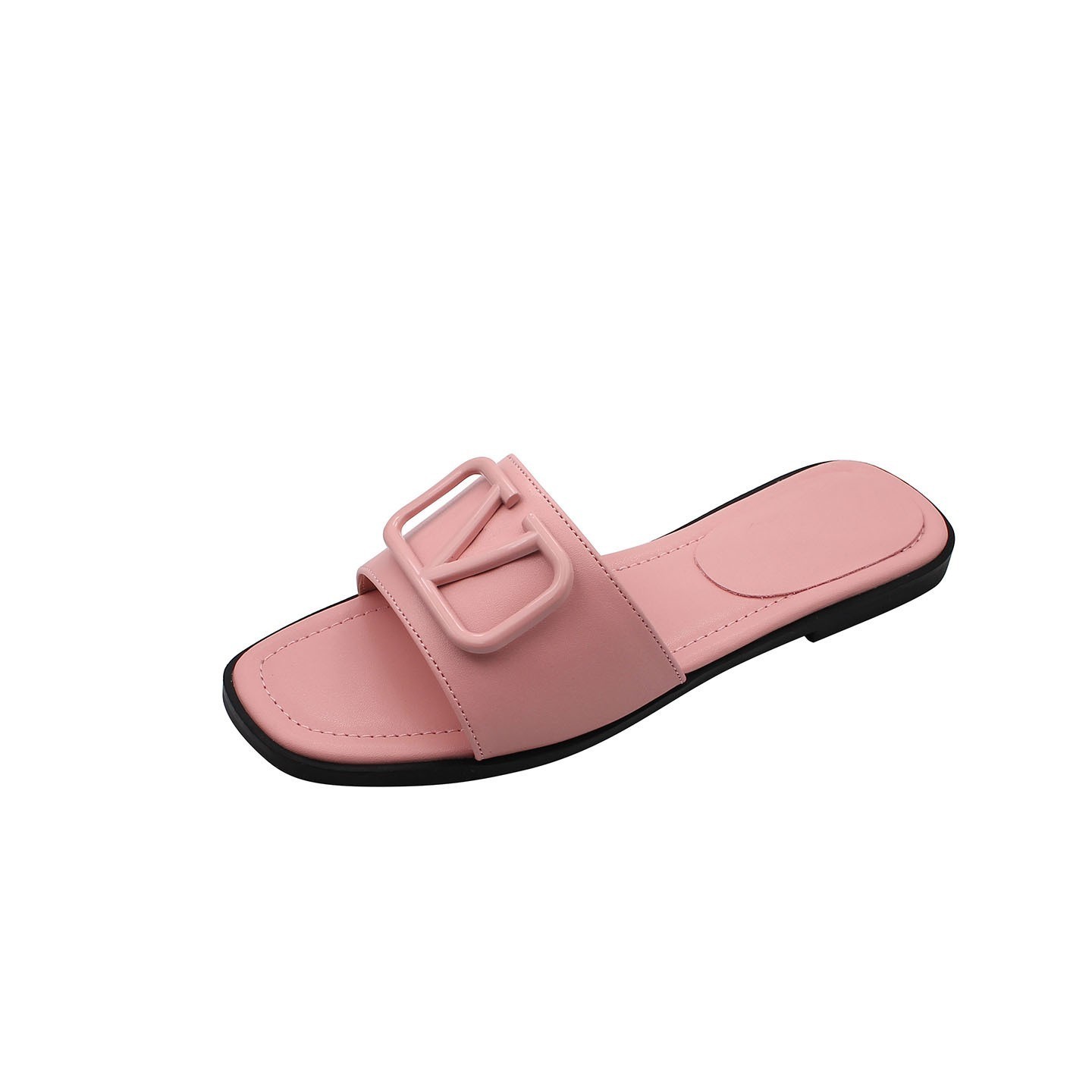 new style  ins open toe flat slippers one-piece chic for girls and ladies 2023 summer flat leather shoes  female flat slippers